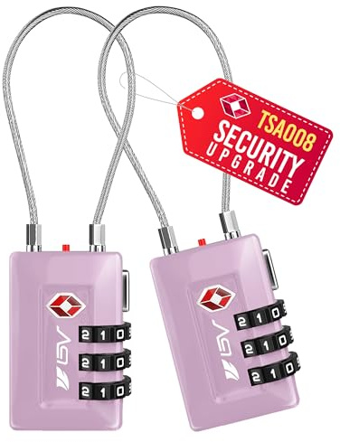 BV TSA Kofferschloss, Zahlenschloss Vorhängeschloss – TSA Schloss für Flugreisen, Reisekoffer, Gepäck, Schulspind, Aktenschrank, Werkzeugkasten, Tasche (2er-Pack, Lila TSA008)