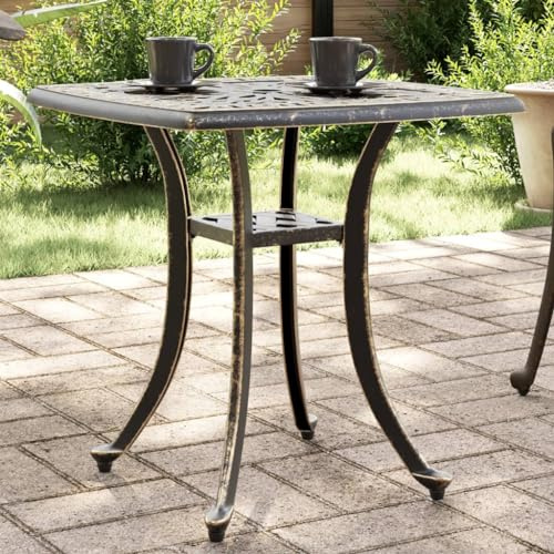 HaoChrymec Gartentisch Bronzen mit Aluminiumguss, Wetterfest, Schirmloch Design, Beistelltisch Outdoor, Loungetisch Garten, 53 x 53 x 53 cm