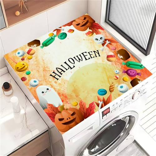 Highdi Housse de Protection pour Machine à Laver Top, Imprimés d'Halloween Coussin de Machine à Laver Antidérapant, Tapis de Protection pour Dessus Sèche-Linge Séchage Rapide (Jaune,30x40cm)