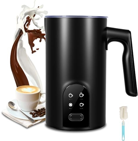 PUGTOW Mousseur à Lait Électrique Automatique 4-en-1 Ultra Silencieux pour Lait Chaud et Froid Chauffe Lait 350 ml Nettoyage Rapide Milk Frother pour Cappuccino Latte Macchiato Chocolat Café, noir