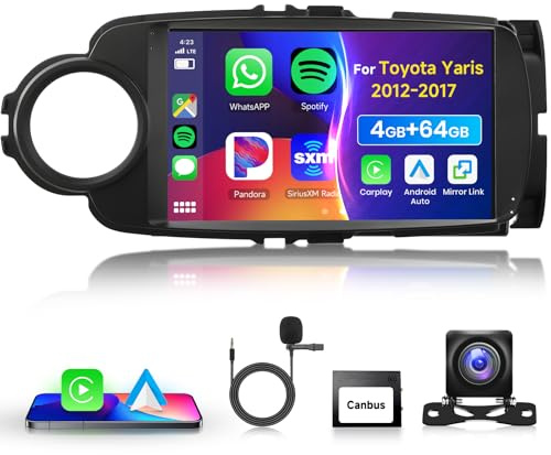 4G/64G VECHTEL 9 tum Bilradio för Toyota Yaris Grmn 2012–2017 (med Canbus) Carplay Android Auto trådlös, EQ, wifi GPS, spegellänk, RDS/FM-radio 2 Din, Bluetooth bilradio med backkamera