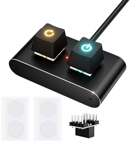 Zkydhbd Commutateurs d'alimentation externes pour PC de bureau avec boîtier en aluminium durable, bouton de réinitialisation intégré, éclairage de couleur, accès facile, bouton de contrôle couleur PC