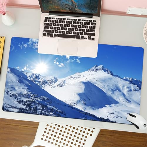 QRFASFZO Alfombrilla Ratón,XXL 80x30 cm Mouse Pad Grande Gaming, Alfombrilla Antideslizante,Tapete Escritorio con Bordes Cosidos,Decoraciones de Invierno, Pico de montaña en Invierno Soleado.