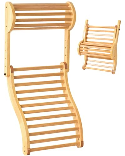 Bemonew Sauna Rückenlehne Sauna Rückenlehne Holz Rückenlehne mit verstellbarer Kopfstütze Ergonomisch Kurve S-Design Stuhl mit Anti-Rutsch-Pads
