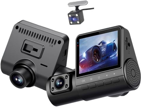 3CHs Cameras Dash Cam for Cars Front HD 1080P Interior Cabin and Rear Camera Recording at The Same time with 2 inch IPS Screen Car DVR Super Infrared Night Vision Video Recorder