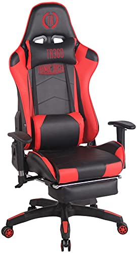 CLP Gaming Bürostuhl Turbo I Höhenverstellbarer Schreibtischstuhl Mit Fußablage, Farbe:schwarz/rot, Material:Kunstleder