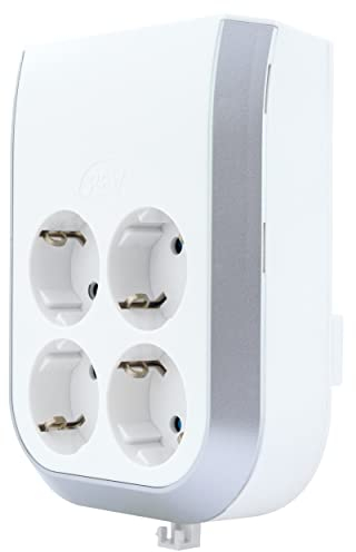 REV Mehrfachsteckdose, 4-Fach Steckdosenadapter. Wandmontage - 230VAC, 50Hz, 16A, 3500W, Weiss (Nur mit Fester Wandmontage verwenden)