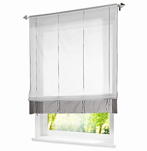 1 Stück Raffrollo mit Tunnelzug Bändchenrollo Voile Transparent Vorhang (BxH 120x155cm, Grau)