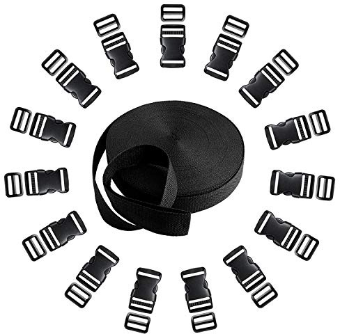 Langtor 15 Set Side Release Kunststoffschnallen mit 1 Rolle 10 Yards Nylon Gurtband Riemen für DIY Making Gepäckband, Haustier Kragen, Rucksack reparieren