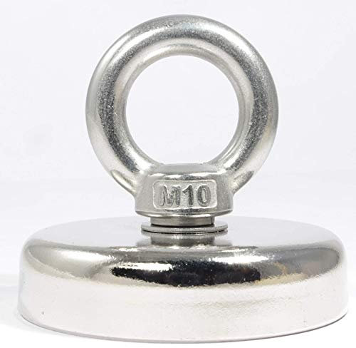 Neodym Magnet - Flachgreifer mit Ringmutter - Bergemagnet Topfmagnet 75mm - 162KG Zugkraft - M10 Gewinde Öse - Ösenmagnet