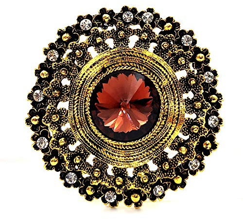 DREAMLANDSALES Broche redondo de estilo antiguo con piedra de cristal grande, joyería Art Nouveau (marrón), Vidrio