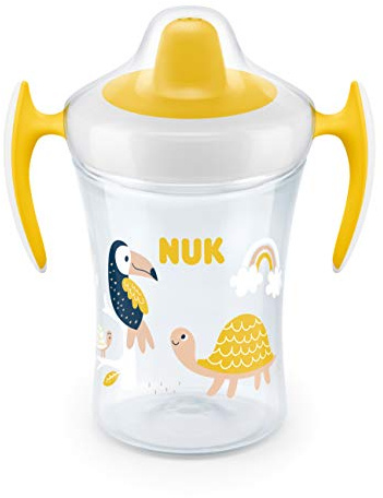 NUK Trainer Cup Trinklernbecher, weiche Trinktülle, auslaufsicher, 6+ Monate, BPA-frei, 230ml, Tukan, gelb, weiß