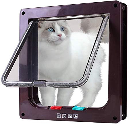 PJDDP Katzenklappe Hundeklappe 4 Wege Magnet-Verschluss Für Katzen Und Kleine Hunde Innentür, Hundetür Katzentür Haustierklappe Für Insektenschutz,Installieren Leicht Mit Teleskoprahmen,Braun,S
