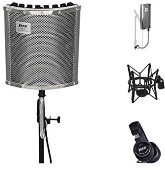 LyxPro Vocal Booth 40 Portable Acoustic Isolation Instrument Shield With Microphone Spider Shock mount, Sound Absorbing, Reflection Panel with Heavy Duty Gooseneck and Studio Headphones