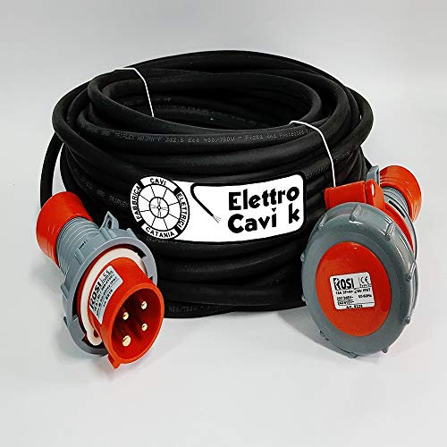 Elettrocavi K - 32A H07RN-F 4G4 mm² Prolunga Elettrica Industriale 5 Metri 32A Trifase CEE 380V 3P+T IP67 4 POLI 14,5 kW Super Flessibile Impermeabile Professionale Made in Italy