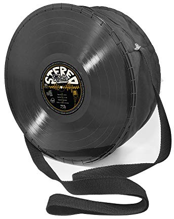 Sac à main avec disques en vinyle LP, tissu et design, sac à bandoulière rond pour femme, poignée réglable, rétro, vintage, décontracté - Noir - Style 2 - Noir, Tela Negra EU