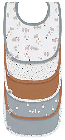 LÄSSIG Baby Kleinkind Lätzchen Set (5 St.) Klettverschluss Baumwolle wasserdicht/Value Pack Bib Tiny Farmer Sheep
