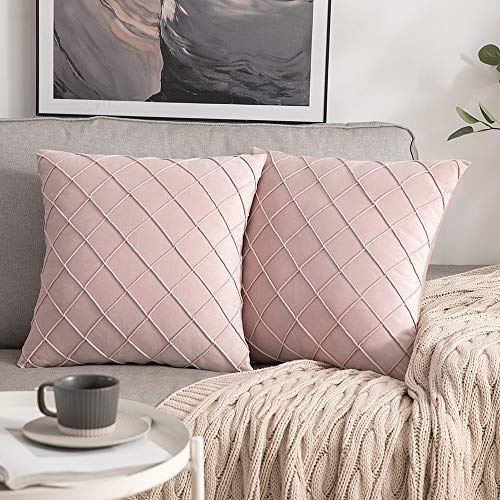 MIULEE 2er Set Samt Kissenbezug Gitter Sofakissen Dekokissen Kissenhülle Kissenbezüge Couchkissen Kissen Samtkissen Weich Einfarbig Zierkissen ohne Füllung für Sofa Wohnzimmer 40x40cm Rosa