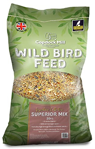 Copdock Mill Wild Bird Seed Superior Mix 20kg - All Year-Round Bird Seeds for Small Garden Birds - 100% Natural Nutritional Feed with Black Sunflower and Nyjer Seeds