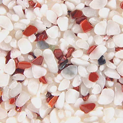 Terralith Edelsteinteppich Mix Jaspis/Weiß Komplett-Set für 1qm - Körnung: 2-4mm mit Epoxidharz Bindemittel - für Innen mit Halbedelsteinen in Rot