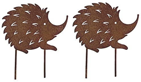 B2S BACK2SEASON 2 x Gartenstecker Igel Rost-Optik Metall Herbst Beetstecker Igelpaar Tier Stecker Topfstecker 2er Set
