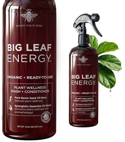 Neem Oil Spray for Plants – Big Leaf Energy + Essential Oils – Ready to Use Organic Plant Wash to Protect Outdoor & Indoor Plants, Made in USA (16 fl oz)