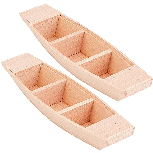 FINGERINSPIRE 2 Stück Holzboot Kanu 5,5x20x3cm(B*L*T) Holzbootmodell Unfertiges Naturholzboot Holzkanu für Heimwerkerprojekte, Heim und Bürodekoration