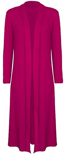 Women Long Sleeve Boyfriend Maxi Cardigan Ladies Stylish Longline Cardi Length Outerwear, Cozy Lightweight Knit, Perfect for Layering Cardigan Plus Sizes 8-24 Fuchsia