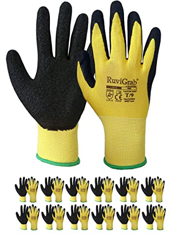 Ruvigrab - Guante de Trabajo de Látex | Guantes de Agarre | Anti-Deslizantes | Guantes Jardineria |Guantes para Industria, Construcción, Agricultura | Guante Trabajo Hombre y Mujer