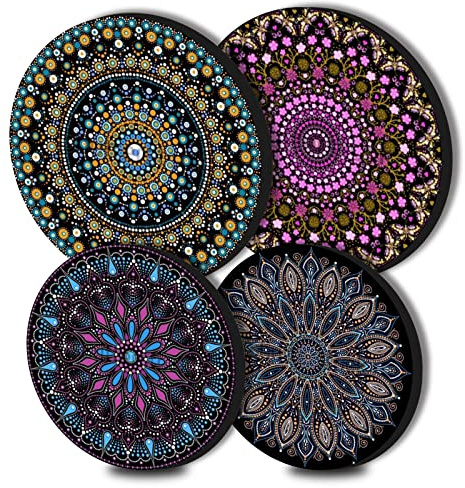 Walarky Lot de 4 Cache-Plaques Rondes en Métal Mandala pour Cuisinière Électrique et à Gaz - Accessoires et Décoration de Cuisine Moderne