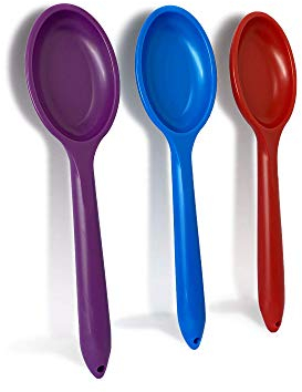 WePrep Mixing Spoon | Beautifully Coloured & Perfect for Mixing, Baking, Serving. Great for Both Adult & Kids Kitchens – Set of 3, Red, Dark Blue & Purple
