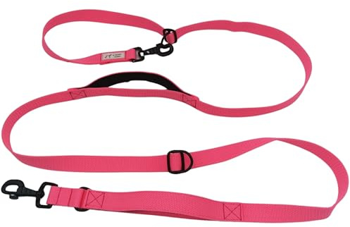 EGV - Correa multiposicion perro con doble asa de neopreno. Correa perro manos libres para usar como correa perro para correr - Correa perro larga de 2,50 metros de longitud. (Rosa)