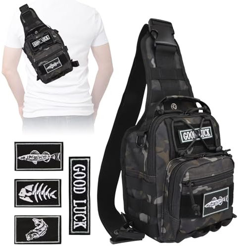 Dovesun Kleiner Angelrucksack, Fliegenfischen Sling Pack Wasserdichter Angelrucksack Angeltaschen für Fliegenfischen Schwarz