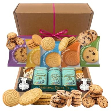 Tea Gift Set Hamper for Mothers with British Buttery Biscuits, Marmalade & Strawberry jam and English Loose Tea for Tea Lovers