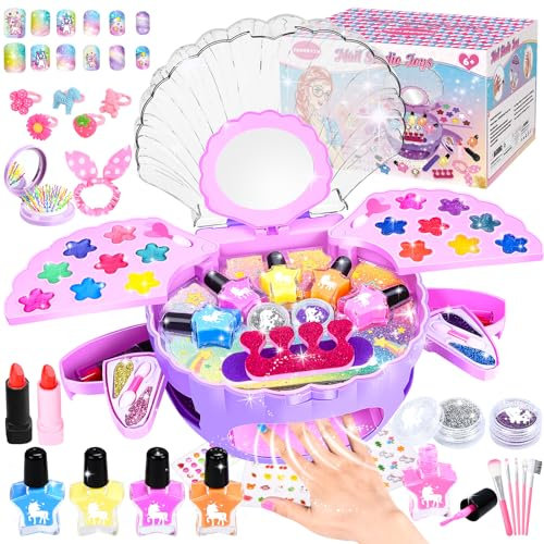 Herenear Kit Manucure Enfant Cadeau Fille, Vernis À Ongles Enfant Set, Vernis Enfant pour Maquillage, Machine Ongle pour Maquillage Fille Ongles Autocollants pour 6 7 8 9 10 Ans Anniversaire (Violet)