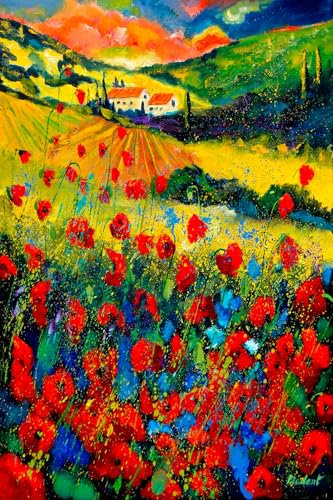 Cuadro de flores de campo de amapola de Provenza – Made in France – Cuadro de cristal acrílico 80 x 120