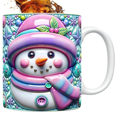 Taza de Navidad con muñeco de nieve - Taza de Navidad, taza de cerámica con muñeco de nieve - Taza de té navideña de 350 ml, taza para agua helada de viaje. Vasos para bebidas navideñas