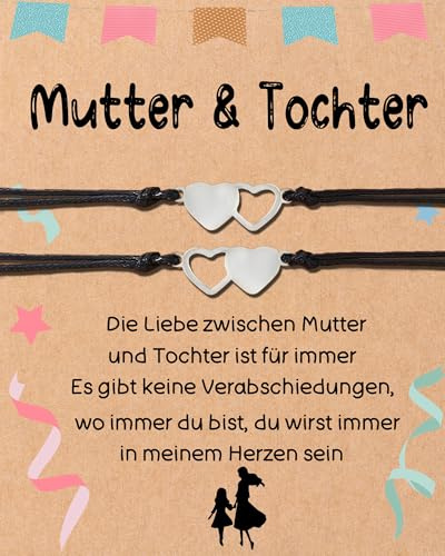 ENSTAB Tochter Geschenke von Mama Armbänder set mit Geschenkkarten Geschenk für Tochter Geburtstag Weihnachten Muttertag (2 Stk-Doppelte Herz)