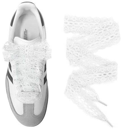 UamGlsob 3 cm breda spetskant snören för kvinnor flickor sneakers, platta mjuka skosnören i tyg för gör-det-själv, hantverk och mode, Vitt, 54/140cm