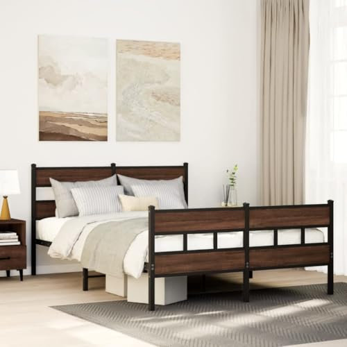 ShGaxin Metallbett ohne Matratze Braun Eichen-Optik 160x200 cm, Bett, Bed Frame, Familienbett, Bettrahmen, Bett Gestell, Bett Rahmengestell, Schlafzimmer Bett - 3308477