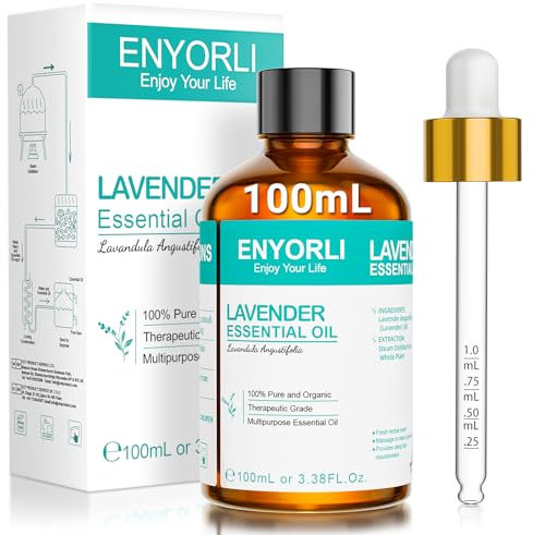 ENYORLI Aceite Esencial de Lavanda 100ml 100 Puro Grado Terapeutico Aromaterapia para Difusor Champu Piel Uñas Regalo