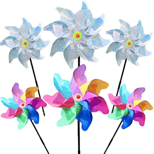 Lot de 6 moulins à vent réfléchissants pour balcon, ferme, cour, jardin, verger, toit (couleur B)