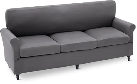 Amazon Basics High Stretch 3 Seater Sofa Cover Spandex Non Slip Couch Protector, Dark Grey