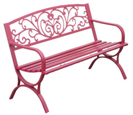 Gartenbank Wetterfest Dicker Stahlrahmen, Ergonomische Rückenlehne, Tragfähigkeit 800 Pfund, Sitzbank mit Lehne, für Garten, Balkon, Terrasse(Light red)