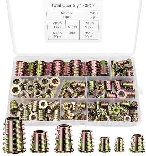 Crihovy Set da 130 Pezzi Inserti Filettati, Boccole Filettate, Inserto Filettato, Dados di Inserimento, Inserti Filettati M4/M5/M6/M8/M10 In Lega di Zinco, Dadi Per Inserti di Azionamento per Legno