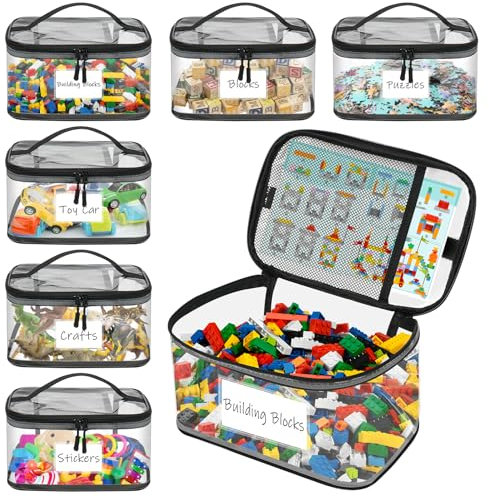 6 Pack Toy Storage Bags, Storage Bags with Zipper, Clear PVC Toy Kids Organiser for Building Blocks, Puzzles, Clay, Small Models, Board Games, Books (6 Pack-L)