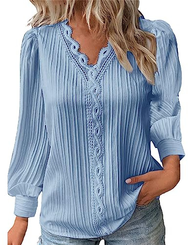 Långärmade skjortor för kvinnor V-hals enfärgade blusar ledig t-shirt långärmad basic festliga blusar långa blusar traditionell spetsblus vit blus