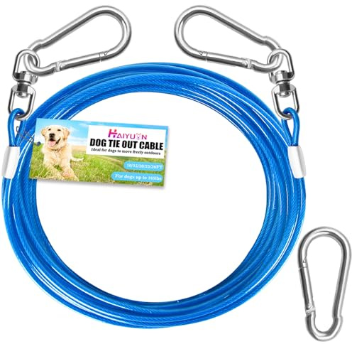 HaiYUAN Cable de amarre para perro, cadena de perro resistente para patio, correa y correa para exteriores, azul/morado/verde/rosa, 10/15/20/30 pies, correa para perros exteriores