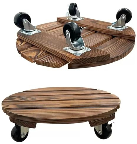 Zdlopteron Pflanzenroller aus Kiefernholz mit feststellbaren Rollen,rollbarer Blumenroller 150 kg Tragkraft,25–40 cm Pflanzen Rollbrett Outdoor für Mülleimer,Regentonne Pflanzentopf(40x40cm,1PCS)