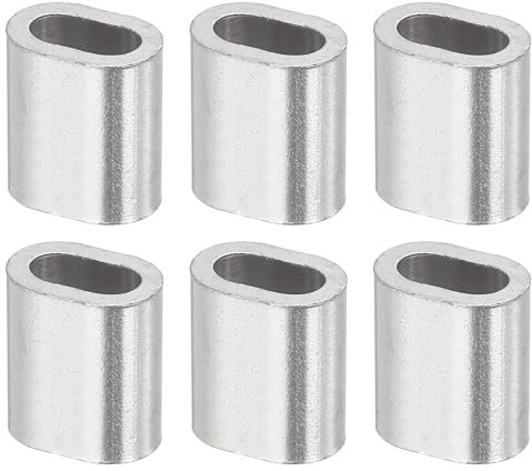 sourcing map 3/16(4mm) Wire Rope Stop Sleeve, 304 Stainless Steel Cable Wire Rope Crimping Loops Sleeve Ferrules for Cable Ferrule, Silver 6Pcs